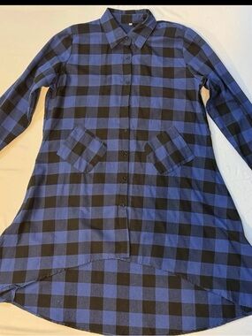 Blue and Black Buffalo Plaid Long Shirt Dress Hi-Lo Hem NWT size XXL